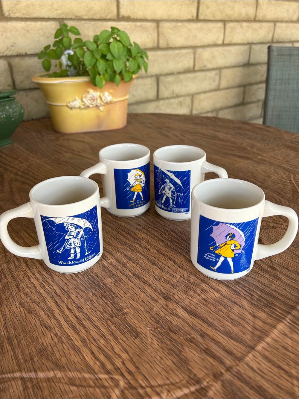 Vintage Morton Salt Girl Mugs. Set of 4. NIB